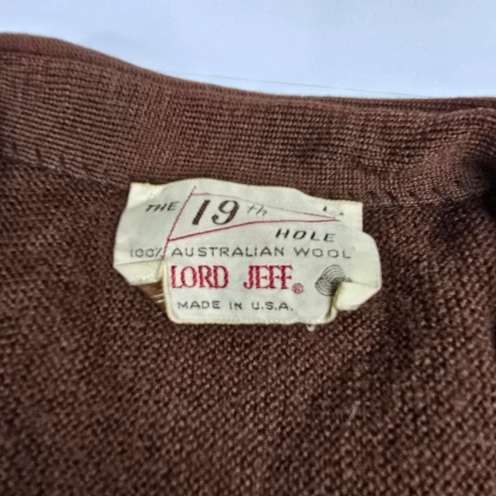 Vintage Lord Jeff The‎ 19th Hole Australian Wool Mens Brown Cardigan Sweater L